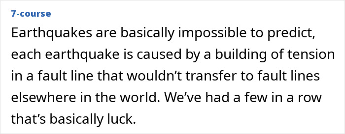 Text discussing the impossibility of predicting earthquakes and the role of tension in fault lines.