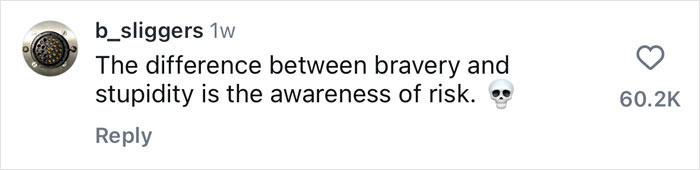 Instagram comment on career-ending danger and awareness of risk, with skull emoji and 60.2K likes.