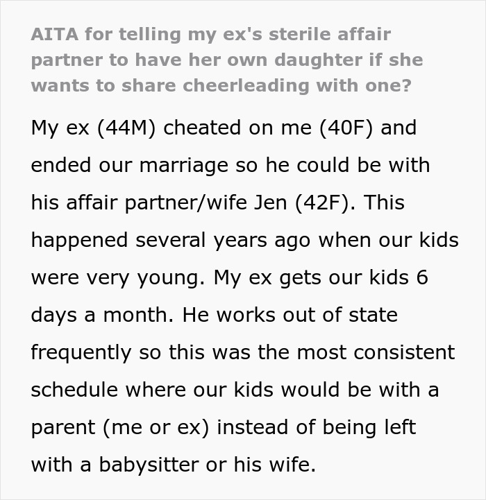 “AITA For Telling My Ex’s Sterile Affair Partner To Have Her Own Daughter?”