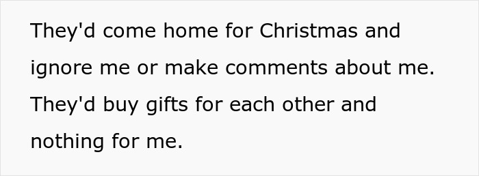 Text sharing a teen's frustration with family being ignored and excluded during holidays.