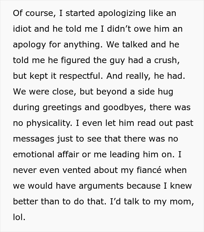 Text about bride's reaction to love confession from male best friend.