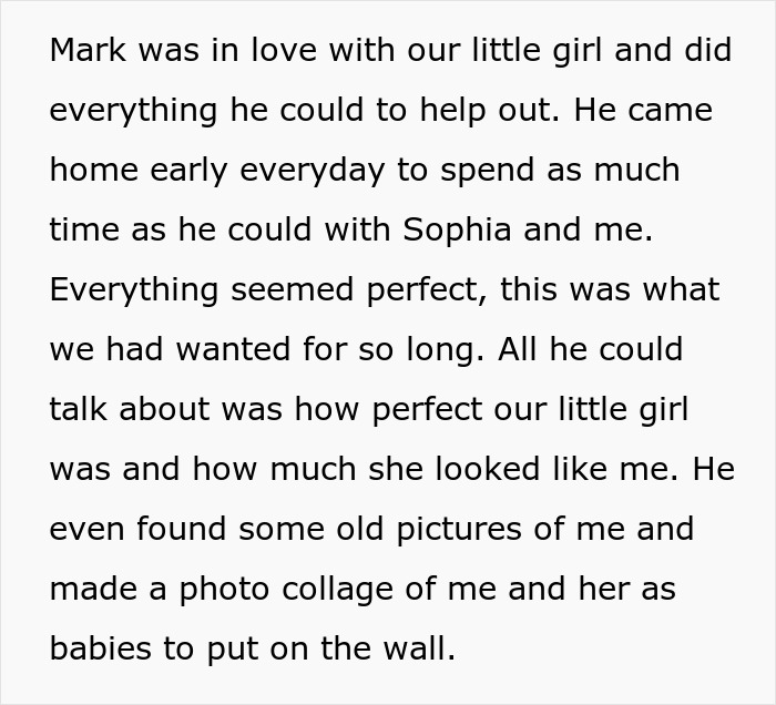 Text discussing a husband's love for his daughter and her resemblance to his wife.