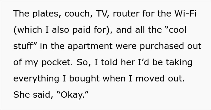 Woman Is Mad After Roommate Takes Everything He Bought Upon Being Kicked Out, Gets A Reality Check