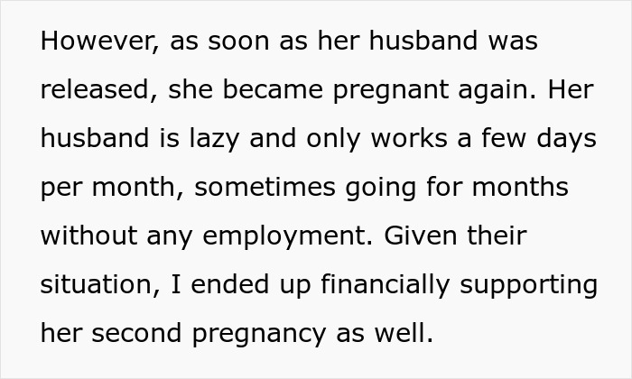 Text describing the financial support for sister\'s childbirth and her husband\'s unemployment.