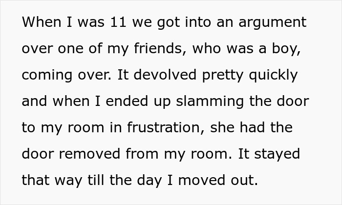 Text description of a childhood argument leading to room door removal.