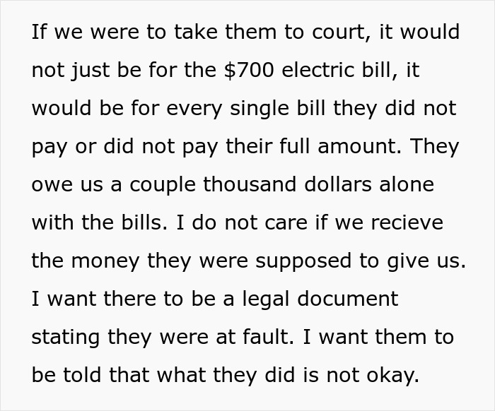 Text discussing a woman's consideration of suing for unpaid bills by her husband's family.