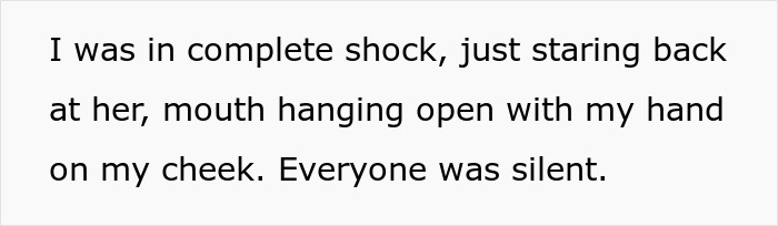 Text on shocked reaction after a conversation about body image, mentioning silence in the room.