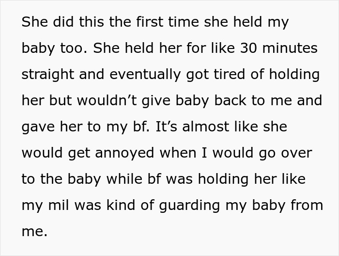 Text about mother-in-law holding a baby, showing tension and drama in family interactions.