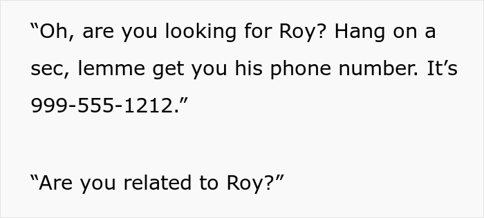 Text showing a response to spam calls from realtors by providing a phone number for "Roy.