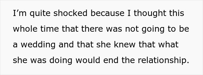 Text expressing shock over a wedding proceeding despite actions that could jeopardize the relationship.