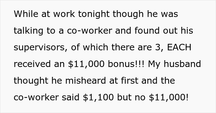 Text highlighting unfair bonus distribution between worker and manager.