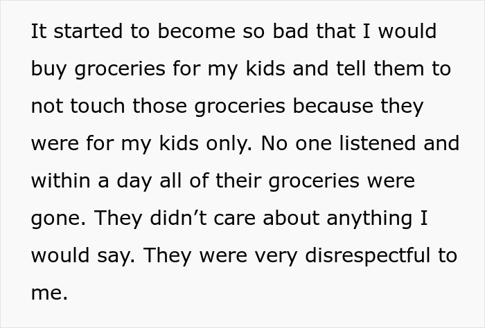 Text describing a woman's frustration over family issues and unpaid bills, leading her to consider legal action.