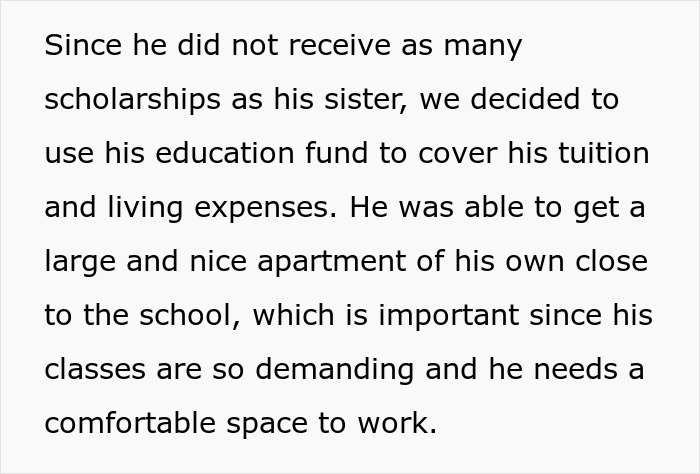 Text explaining how parents used son's education fund for his college and living expenses.