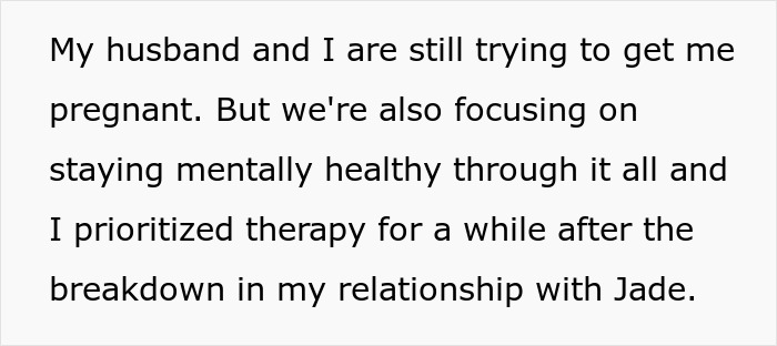 Text discussing mental health and therapy priorities amid relationship struggles, related to babysitter versus mother role.