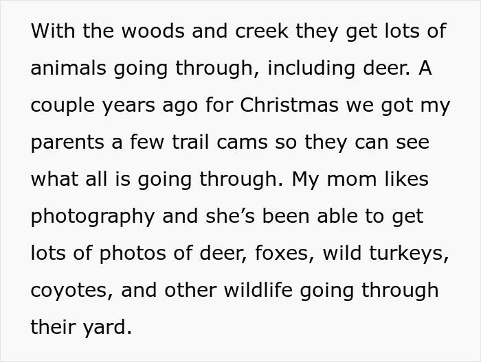 Text about wildlife, trail cams, photography of deer, foxes, and more on private land.