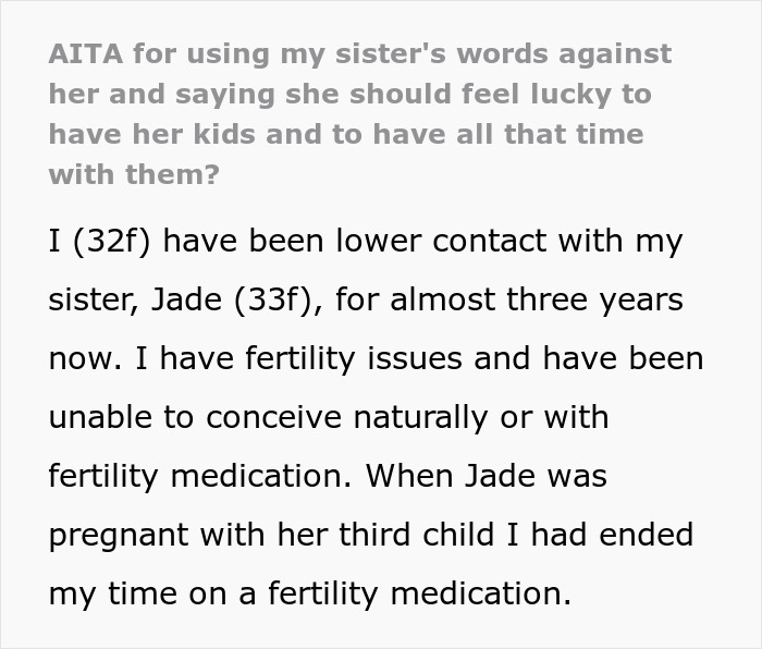 Text discusses a woman's reluctance to babysit her sister's kids due to a hurtful comment.