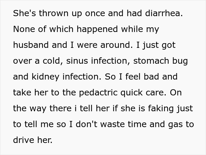 Text discussing husband and daughter's health responsibility during illness.