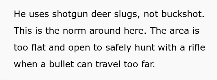 Text discussing the use of shotgun deer slugs on private land for safety during hunting.