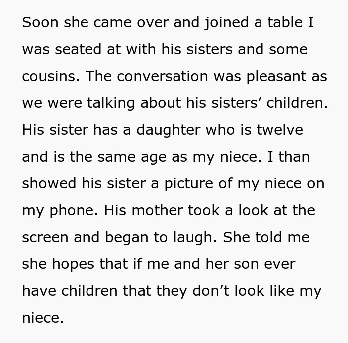 Text on a light background discussing a family gathering and humorous comments about children.