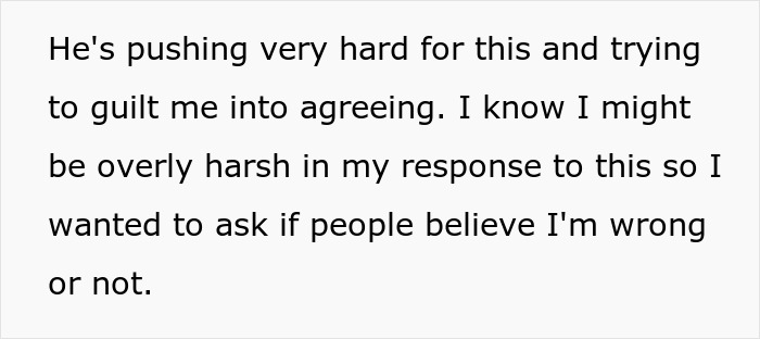 Text expressing contemplation on feeling guilt-tripped by ex-husband regarding a sensitive issue.