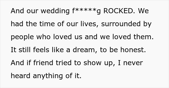 Text snippet about a wedding experience, expressing joy and love, possibly related to a love confession from a friend.