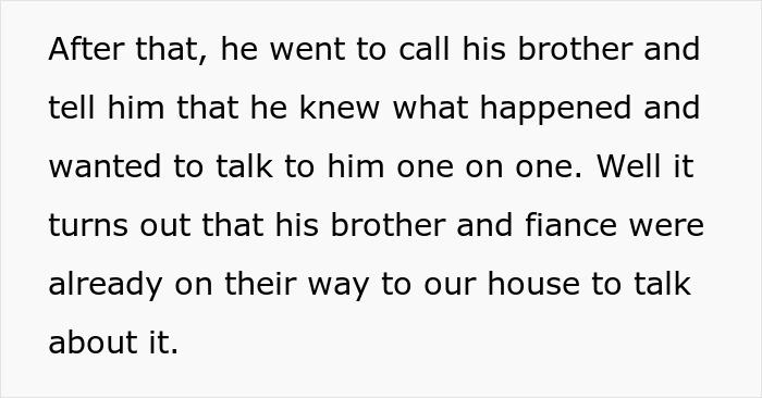 Text discussing a man calling his brother regarding a family matter.