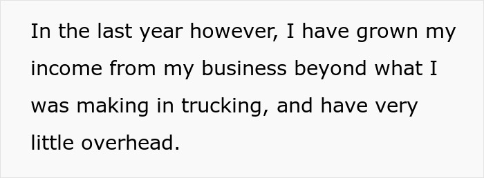 Text about a man growing his business income beyond trucking, emphasizing low overhead.