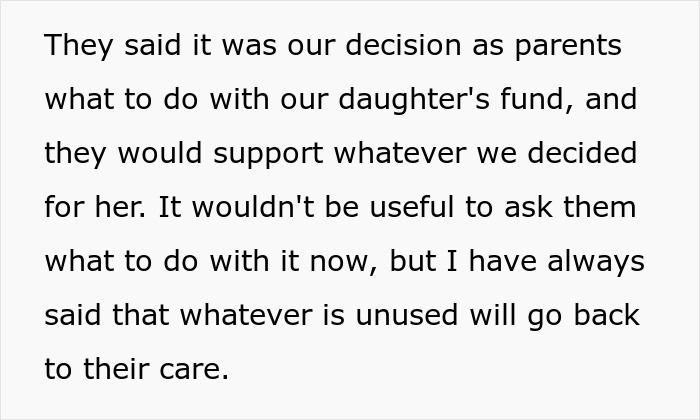 Text discussing parental decision on daughter's college fund.