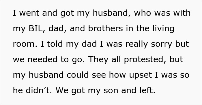 Upset woman leaves with husband and son after an emotional family argument over a miscarriage comment.