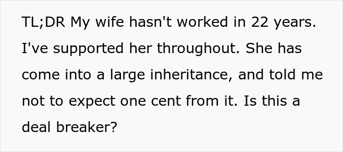 Husband Supports Wife For 22 Years, Gets Nothing In Return After She Receives Big Inheritance