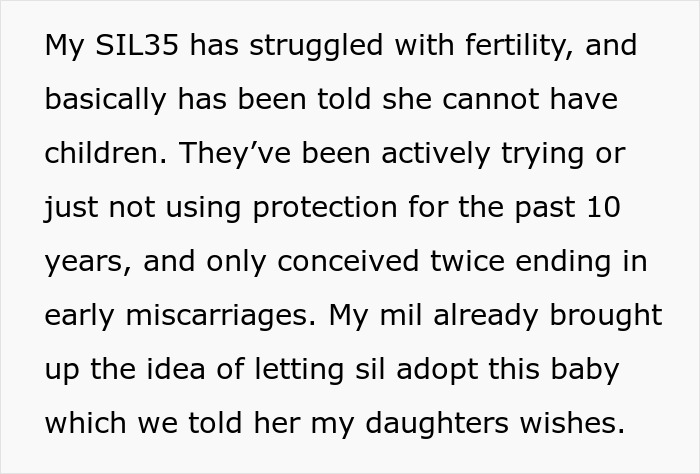 Text about family discussing adoption and fertility struggles.