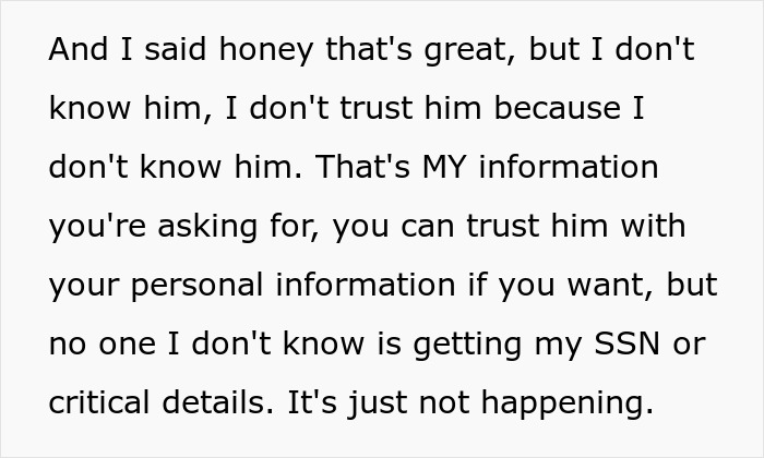 Text about trust and personal information, emphasizing caution over sharing a Social Security Number.