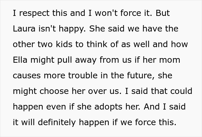 Text discussing concerns about adopting a daughter, focusing on her safety, health, and happiness.