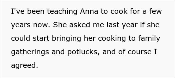 Text describing a step-granddaughter learning family cooking.