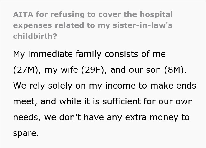 Text discussing family financial concerns about hospital expenses for sister\'s childbirth.