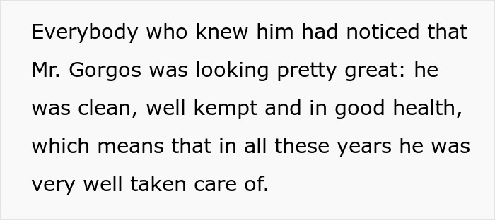 Text noting the mystery disappearance of a man, described as clean and well-kempt, suggesting good care during his absence.