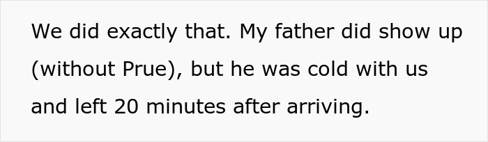 Text reciting a personal anecdote about a father visiting but leaving shortly after.