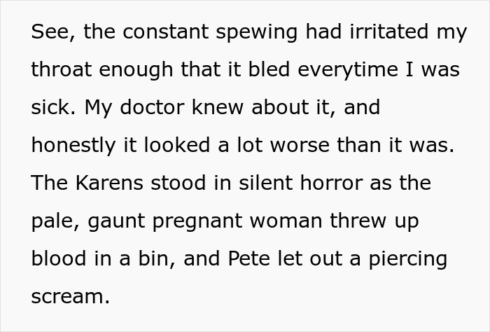 Text describing a traumatic work incident involving vomiting blood and coworkers reacting in shock.