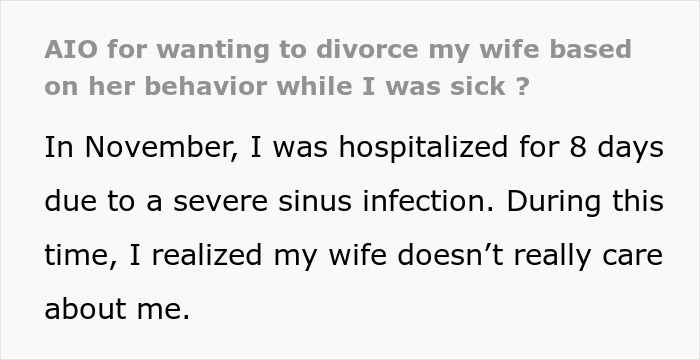 “I Want To Divorce Her”: Man Feels Abandoned After Wife Dismissed His Serious Symptoms