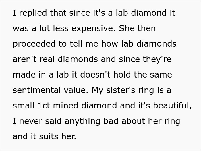 Text discussing lab vs. mined diamonds and their sentimental value.