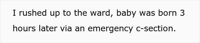 Text about rushing to the ward and baby born via emergency C-section.