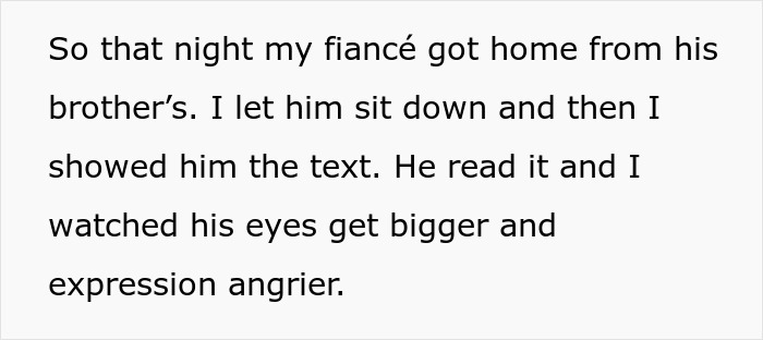 Text excerpt discussing a fiancé's reaction to a love confession sent to the bride by her male best friend.