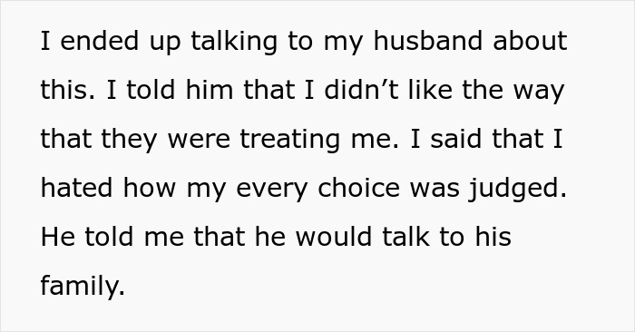 Text screenshot discussing Canadian woman's conversation with her husband about his family's treatment.