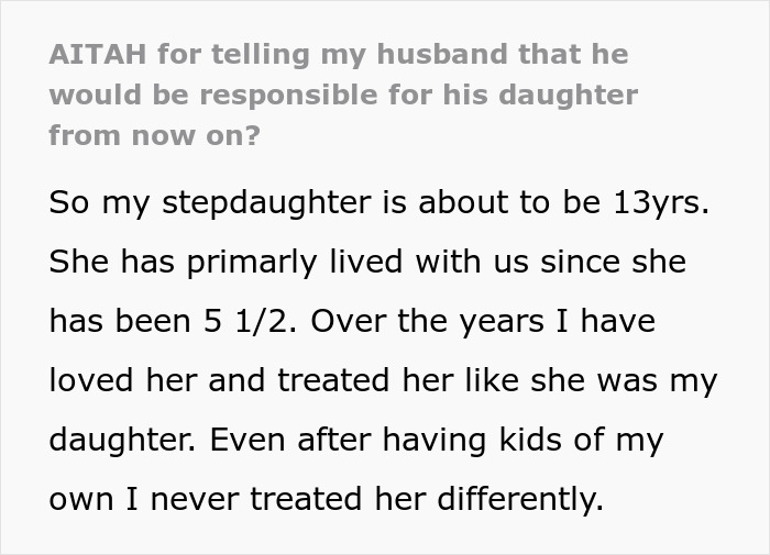 Text discussing husband and daughter responsibility for a 13-year-old stepdaughter.