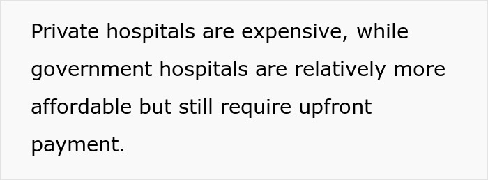 \"Text on hospital expenses for childbirth comparing private and government hospital costs.\