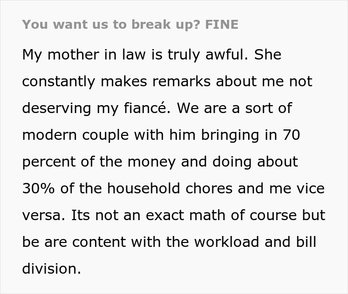 Text about dealing with a difficult mother-in-law, discussing household and financial dynamics in a modern couple.