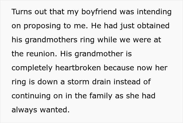 Text about a lost grandmother's heirloom ring, highlighting emotional impact on family.