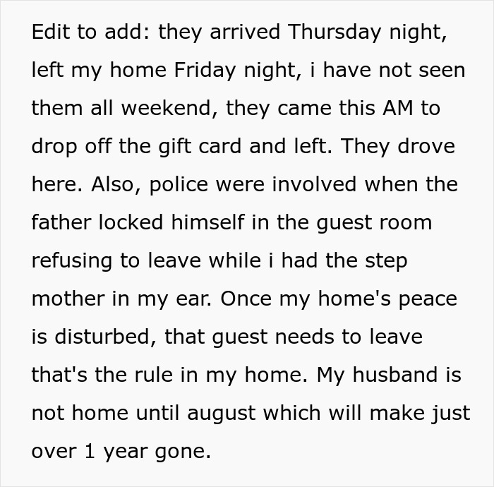 New Mom Calls Cops On In-Laws After They Barricade Themselves In Her Guest Room, Refusing To Leave