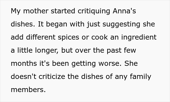 Text detailing grandma's refusal to accept her step-granddaughter, focusing criticism on her cooking.