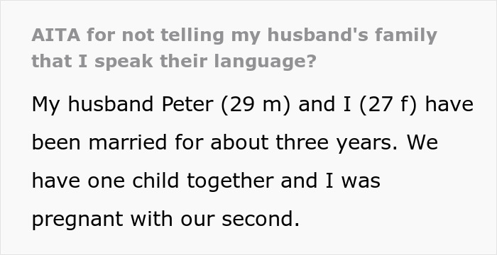 Text of a Canadian woman discussing not telling her husband's family she speaks German.